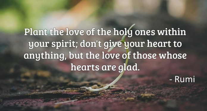 Plant the love of the holy ones within your spirit; don’t give your heart to anything, but the love of those hearts are glad